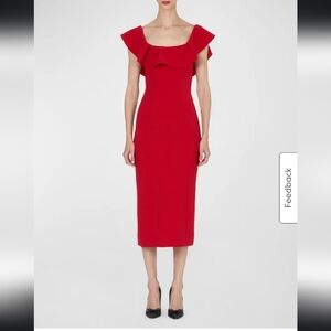 E - $1990 Carolina Herrera Ruffle Off-Shoulder Midi Dress
